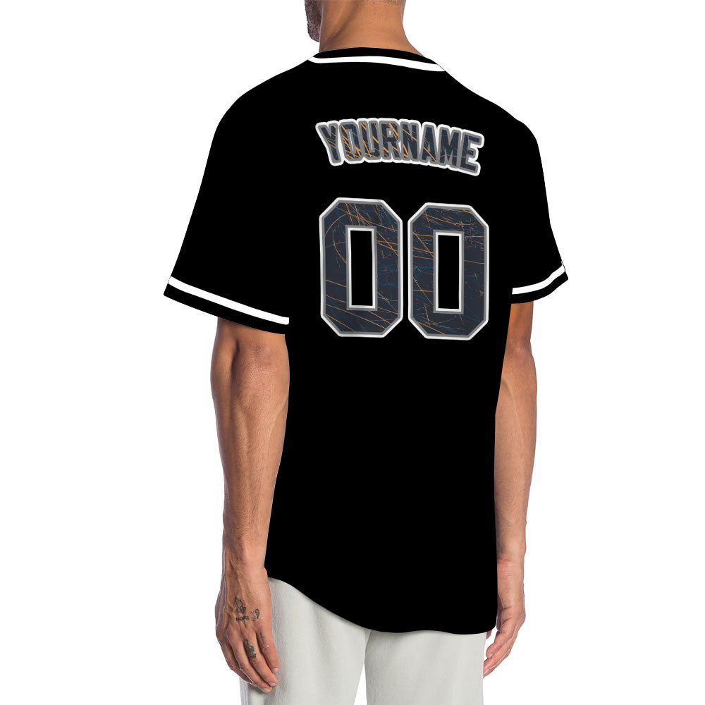 Custom Scratch Lines Black Orange Baseball Jersey