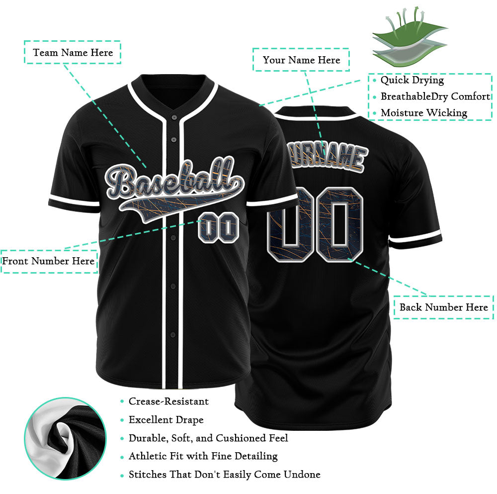 Custom Scratch Lines Black Orange Baseball Jersey