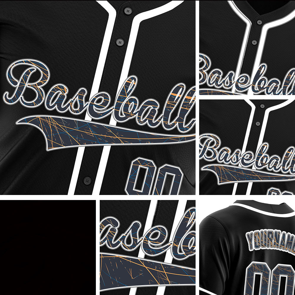 Custom Scratch Lines Black Orange Baseball Jersey