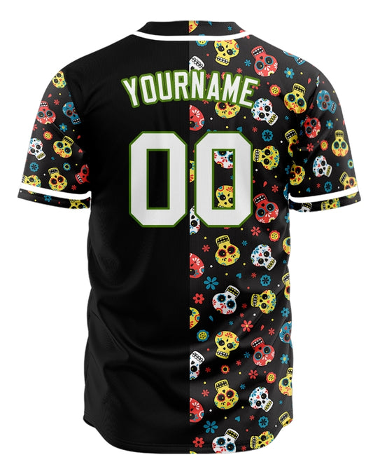Custom Skull Black Half Black Baseball Jersey