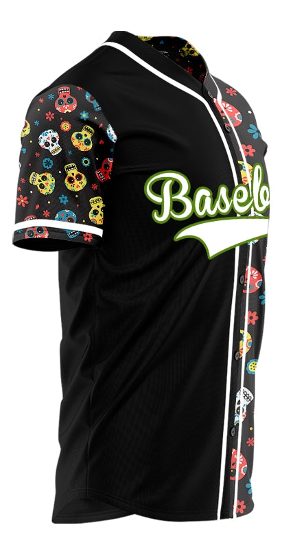Custom Skull Black Half Black Baseball Jersey