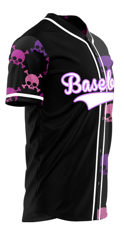 Custom Skull Purple Half Skull Baseball Jersey