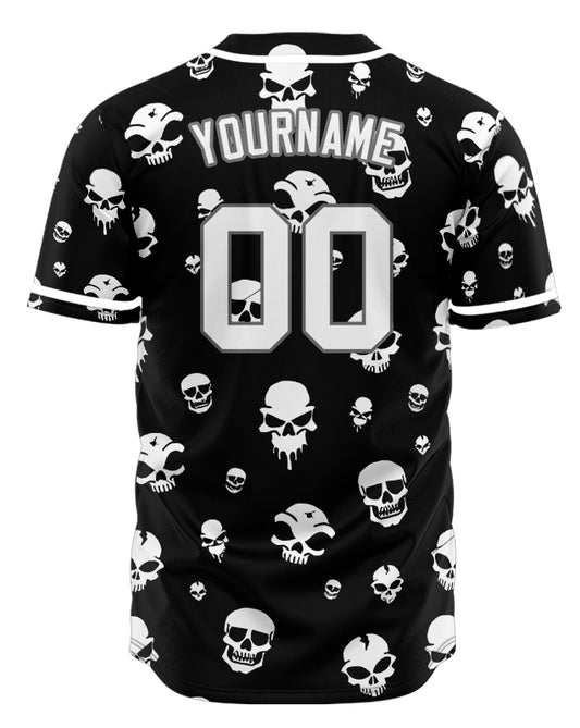 Custom Skull White And Black Baseball Jersey