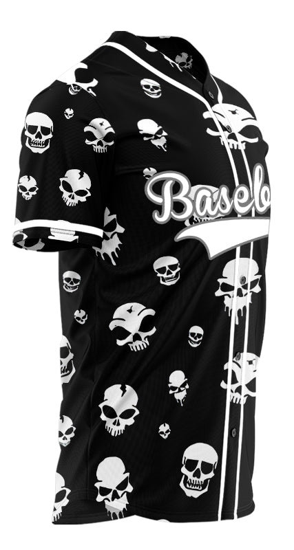 Custom Skull White And Black Baseball Jersey