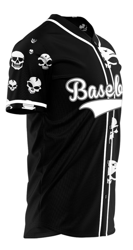 Custom Skull White And Black Half Baseball Jersey