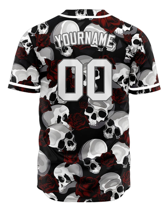 Custom Skull White And Red Baseball Jersey