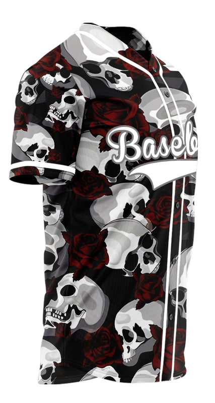 Custom Skull White And Red Baseball Jersey