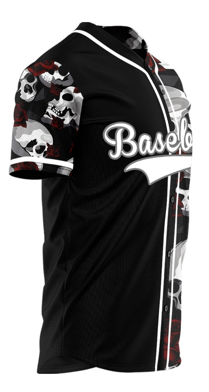 Custom Skull White And Red Half Baseball Jersey