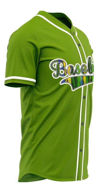 Custom White Blue And Green Ink Baseball Jersey