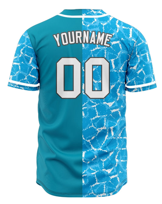 Custom White Blue Ice Cracks Half Baseball Jersey