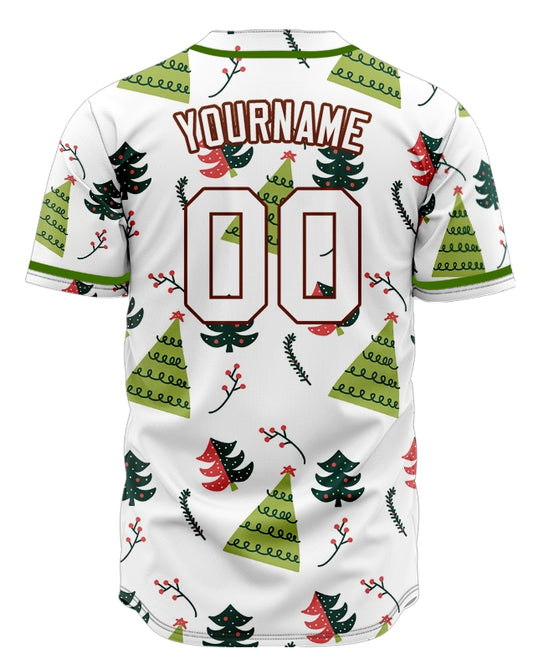 Custom White Christmas Trees Baseball Jersey