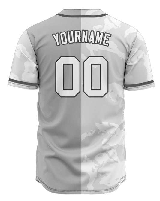 Custom White Light Grey Ink Half Baseball Jersey