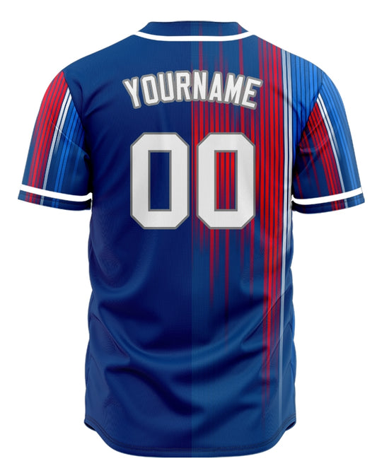 Custom White Red Blue Short Lines Half Baseball Jersey