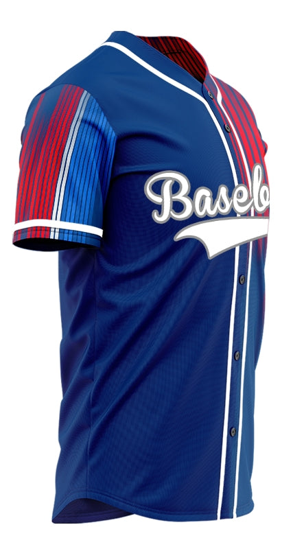 Custom White Red Blue Short Lines Half Baseball Jersey