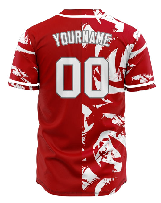 Custom White Red Circle Ink Half Baseball Jersey