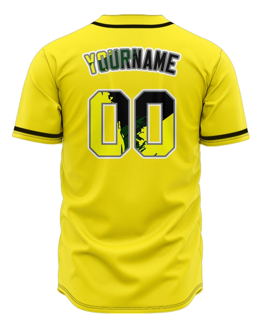Custom White Yellow And Green Ink Baseball Jersey