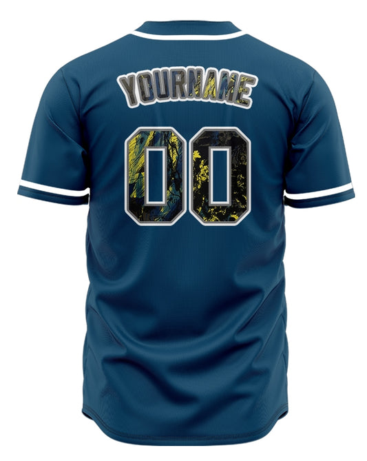 Custom White Yellow Blue Ink Baseball Jersey