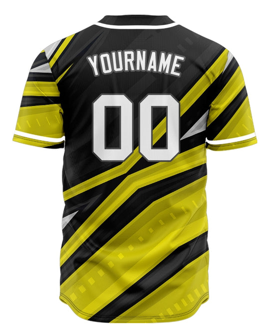 Custom Yellow Black Grey Lines Baseball Jersey