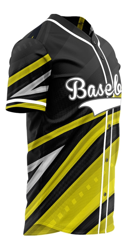 Custom Yellow Black Grey Lines Baseball Jersey