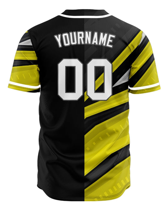 Custom Yellow Black Grey Lines Half Baseball Jersey