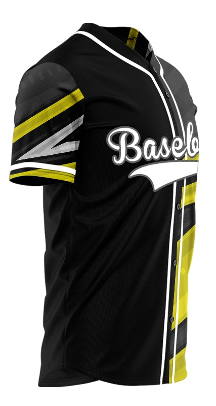 Custom Yellow Black Grey Lines Half Baseball Jersey