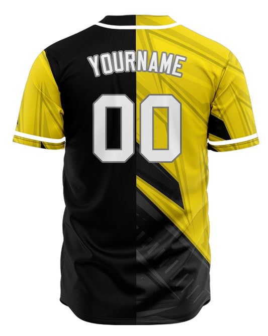 Custom Yellow Black Lightning Lines Half Baseball Jersey