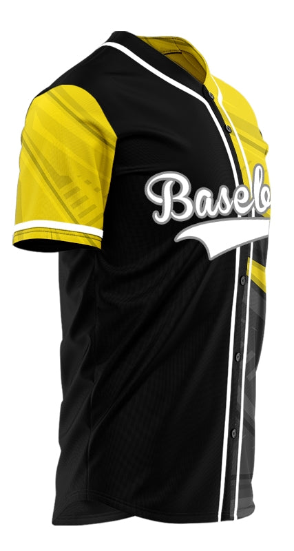 Custom Yellow Black Lightning Lines Half Baseball Jersey