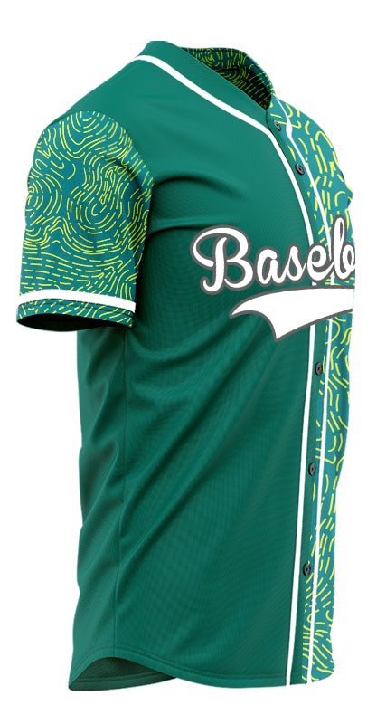 Custom Yellow Green Abstract Lines Half Baseball Jersey