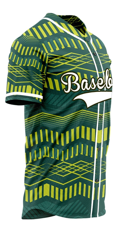Custom Yellow Green Wave Grain Baseball Jersey