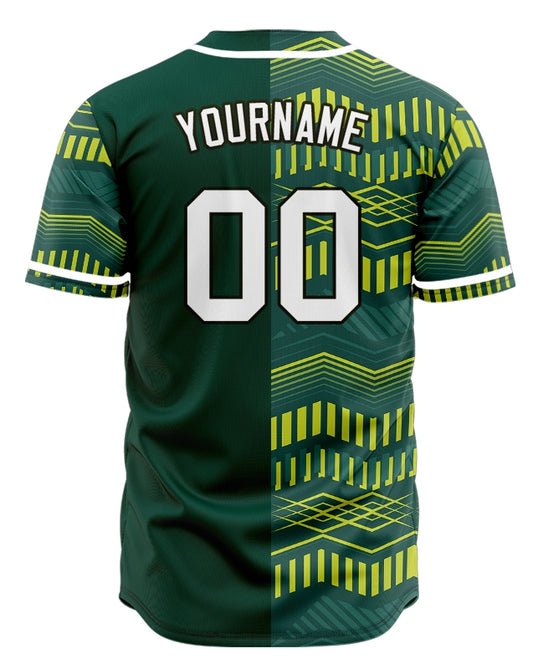 Custom Yellow Green Wave Grain Half Baseball Jersey