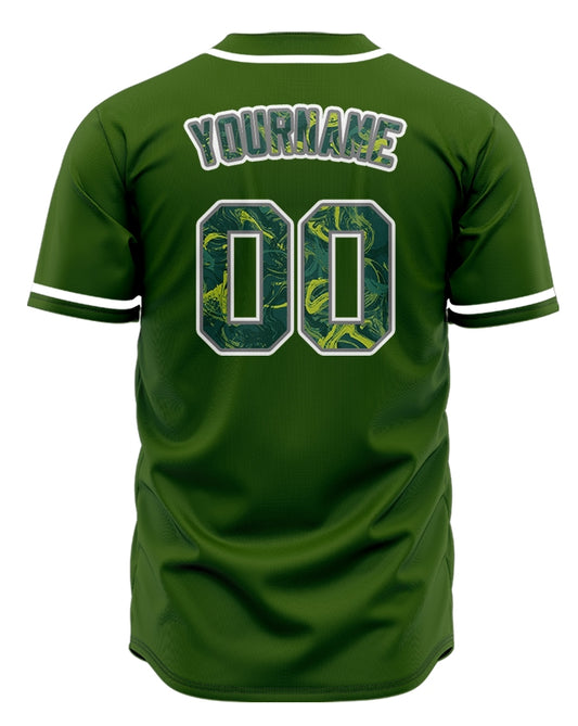 Custom Yellow Painting Dark Green Baseball Jersey
