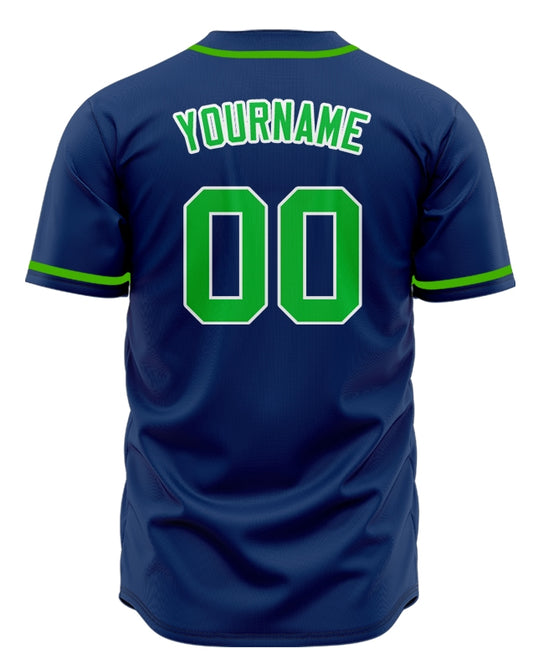 Custom Dark Blue And Green Baseball Jersey