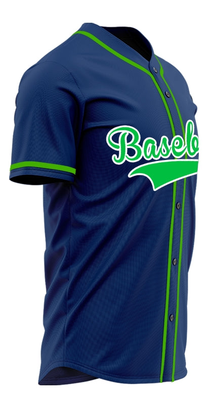 Custom Dark Blue And Green Baseball Jersey