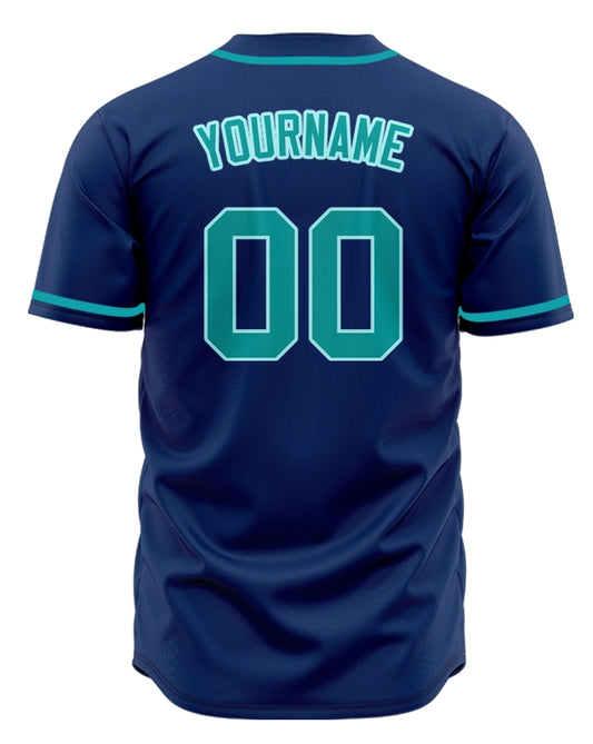 Custom Dark Blue And Light Blue Baseball Jersey