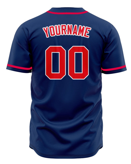 Custom Dark Blue And Red Baseball Jersey