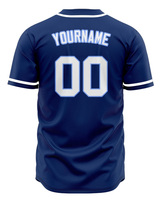 Custom Dark Blue And White Baseball Jersey