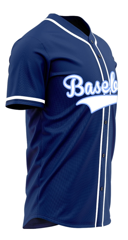 Custom Dark Blue And White Baseball Jersey