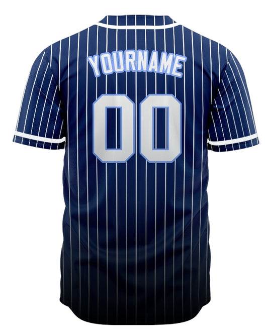 Custom Dark Blue And White Vertical Lines Baseball Jersey