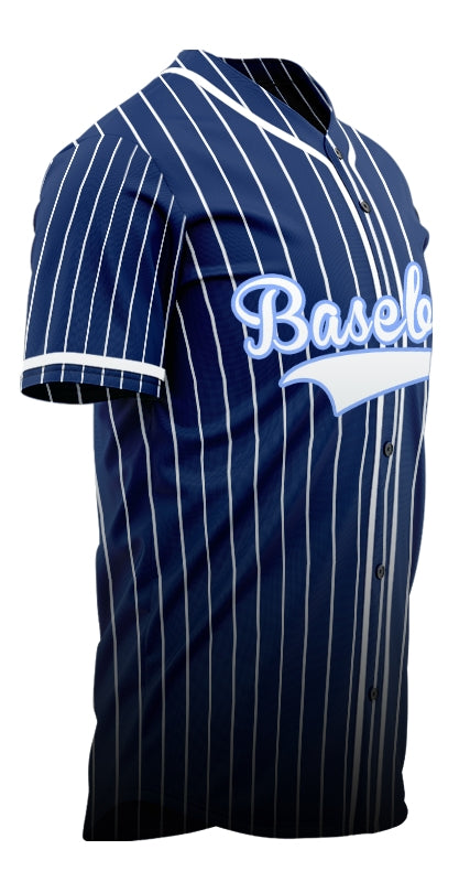Custom Dark Blue And White Vertical Lines Baseball Jersey