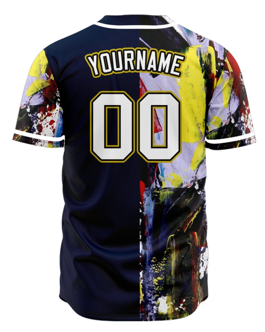 Custom Dark Blue Ink Splash Baseball Jersey