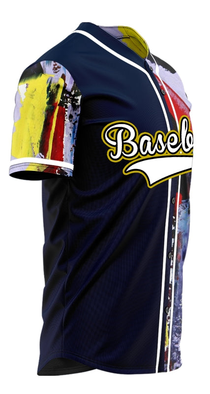 Custom Dark Blue Ink Splash Baseball Jersey