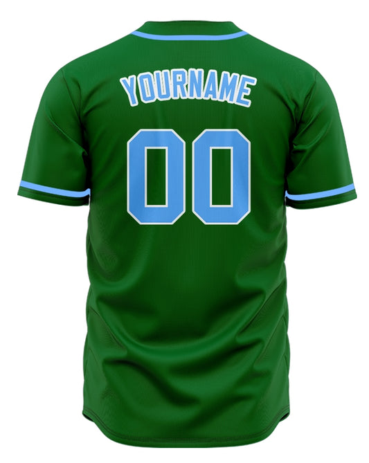 Custom Dark Green And Blue Baseball Jersey