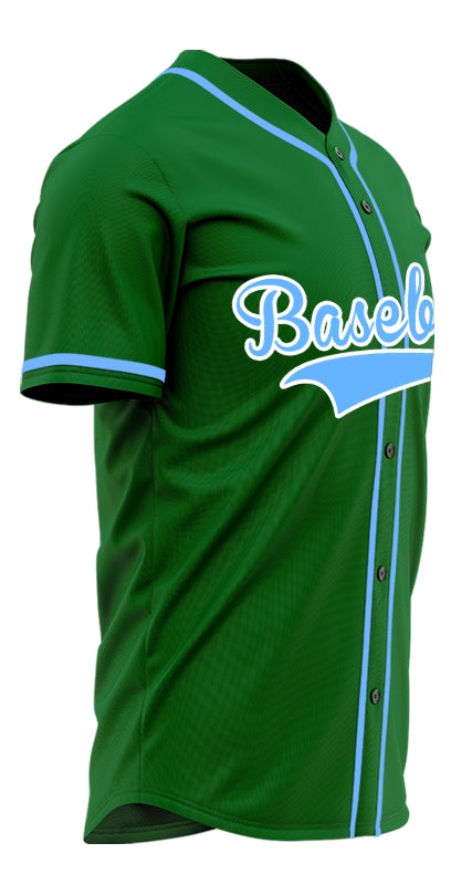 Custom Dark Green And Blue Baseball Jersey