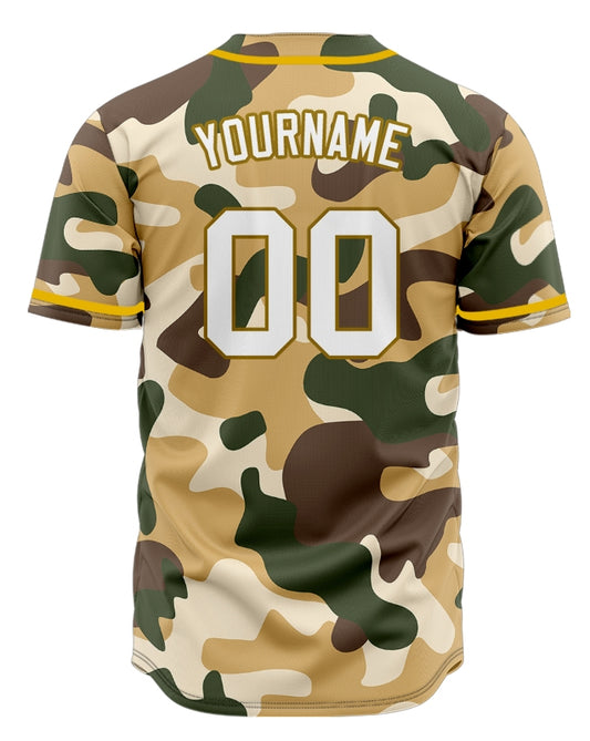 Custom Dark Green And Brown Camouflage Baseball Jersey
