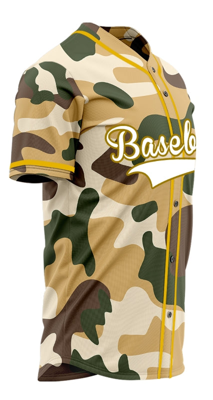 Custom Dark Green And Brown Camouflage Baseball Jersey