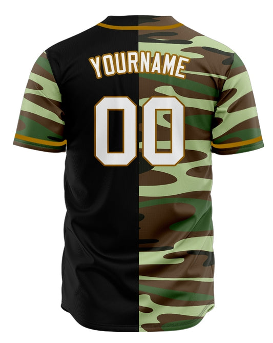 Custom Dark Green And Brown Half Black Baseball Jersey