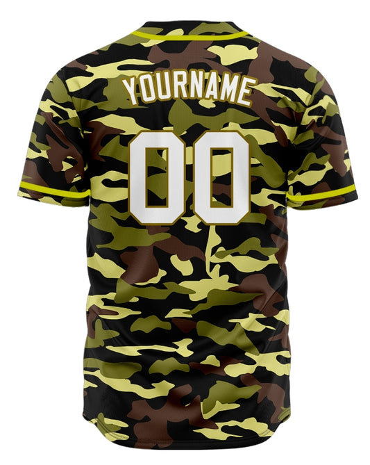 Custom Dark Green Brown Camouflage Baseball Jersey