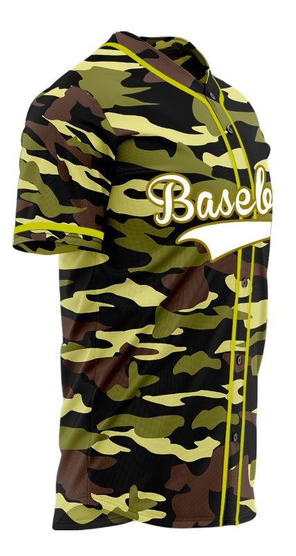 Custom Dark Green Brown Camouflage Baseball Jersey