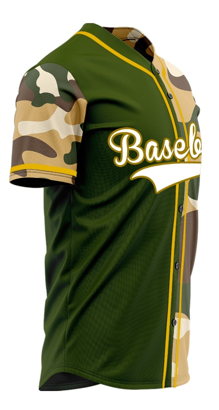 Custom Dark Green Brown Camouflage Half Black Baseball Jersey
