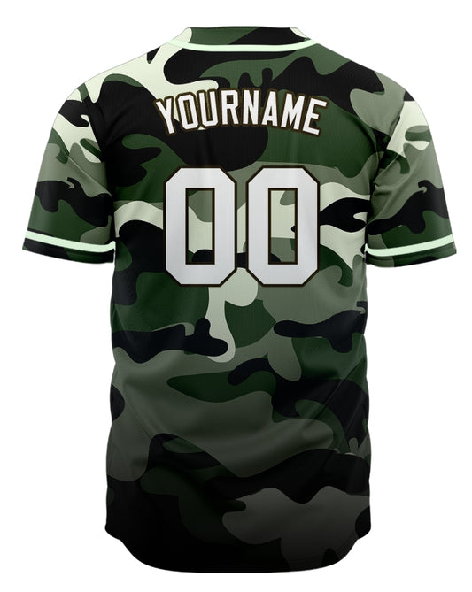 Custom Dark Green Camouflage Gradient Baseball Jersey